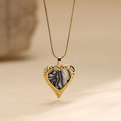 304 Stainless Steel & Synthetic Shell Heart Pendant Necklaces for Women WG39B48-02-1