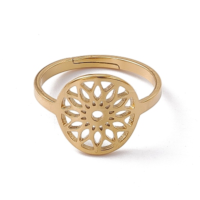Ion Plating(IP) 201 Stainless Steel Flower Adjustable Ring for Women RJEW-C045-01G-1