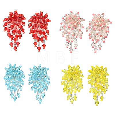 Glass Seed Braided Beaded Flower Stud Earrings EJEW-MZ00736-1