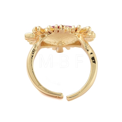 Rack Plating Heart Brass Enamel Open Cuff Rings for Women RJEW-B064-19G-02-1