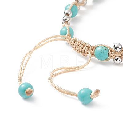 Synthetic Turquoise(Dyed) Tortoise & Brass Round Braided Bead Bracelet BJEW-TA00189-01-1