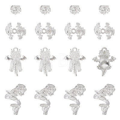20Pcs 4 Styles Alloy Bead Caps & Pendant Cabochons Settings FIND-TA0010-07-1