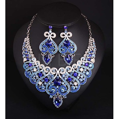 Alloy Rhinestone Bib Necklaces & Dangle Earrrings Sets for Women WG32480-02-1