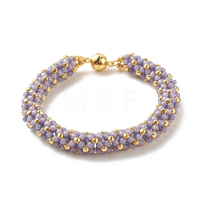 Glass Seed Beaded Bracelet with Brass Magnetic Clasp BJEW-JB07802-05-1