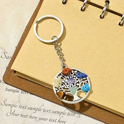 Alloy with Natural & Synthetic Mixed Gemstone Chip Pendant Keychain KEYC-JKC00640-01-1
