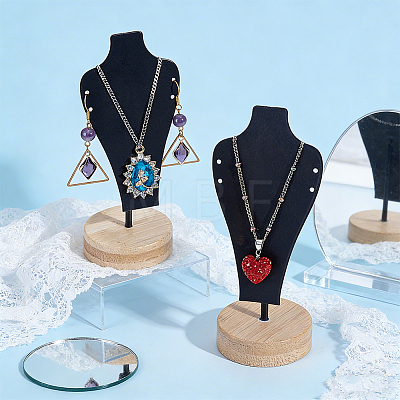 Bust Iron Jewelry Necklace Display Stands with Wooden Rond Base NDIS-WH0024-06B-1
