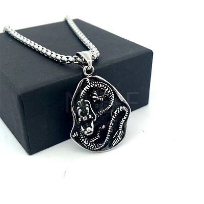 Vintage Punk 304 Stainless Steel Dragon Pendant Necklaces for Men GS6470-1