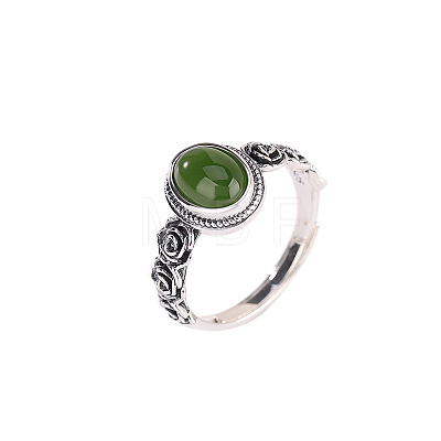 Oval Natural Jade Finger Rings WG8AEAC-01-1