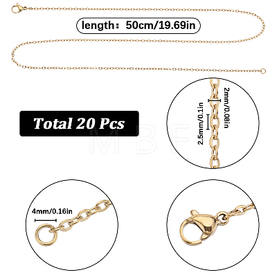 SUNNYCLUE 20Pcs Vacuum Plating 304 Stainless Steel Cable Chain Necklaces Set STAS-SC0006-22G-1
