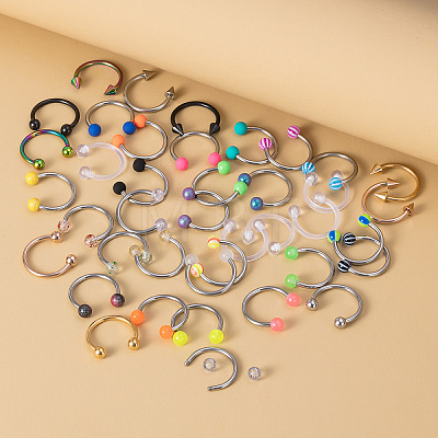 40Pcs 316L Surgical Stainless Steel & Acrylic Round Ball Circular/Horseshoe Barbell Nose Rings WG9532E-01-1