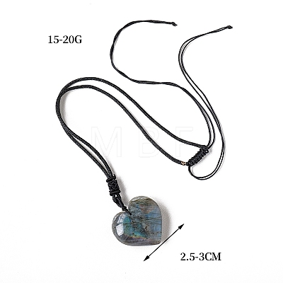 Natural Labradorite Heart Pendant Necklaces PW-WG04E68-01-1