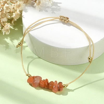 Natural Carnelian Chips Braided Bead Bracelets BJEW-JB09851-07-1