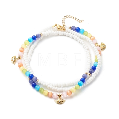 Glass Seed & Cat Eye Waist Beads NJEW-C00030-01-1
