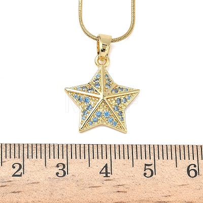 304 Stainless Steel Micro Pave Sky Blue Cubic Zirconia Pendant Necklaces for Women NJEW-Z103-01G-02-1