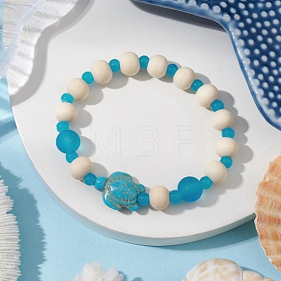 3 Pcs Synthetic Turquoise & Wood & Glass Beaded Stretch Bracelets for Boys Girls BJEW-JB11125-1