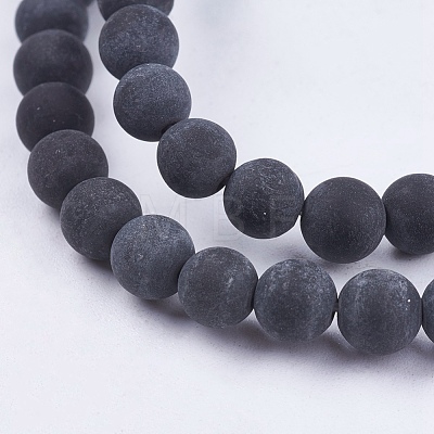Natural Black Stone Bead Strands G-R193-01-6mm-1