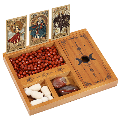 Wood Tarot Card Holder & Crystal Altar Storage Box AJEW-WH0535-001-1