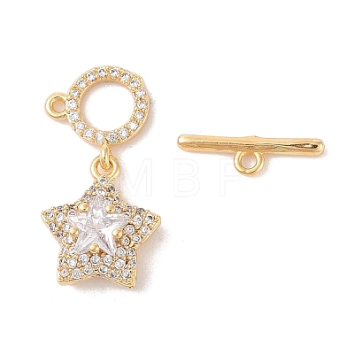 Golden Brass Micro Pave Clear Cubic Zirconia Toggle Clasps KK-B100-040G-01-1