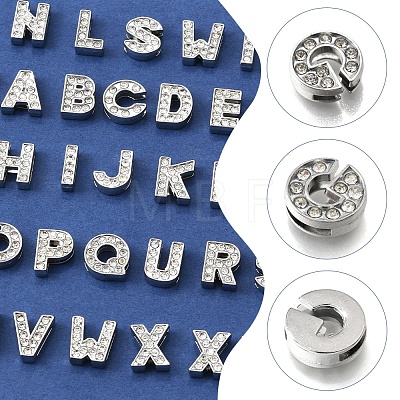52Pcs 26 Styles Alphabet Alloy Initial Slide Charms with Grade A Rhinestones ALRI-FS0001-08-1