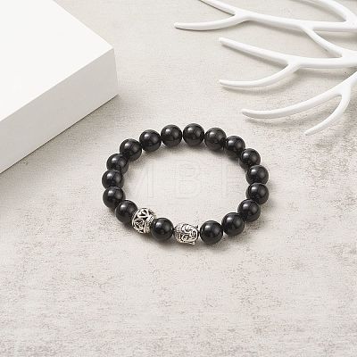 Natural Obsidian Beads Stretch Bracelets BJEW-JB03849-03-1