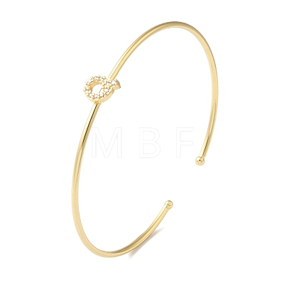 Rack Plating Brass Micro Pave Clear Cubic Zirconia Letter Open Cuff Bangles BJEW-A018-01G-Q-1