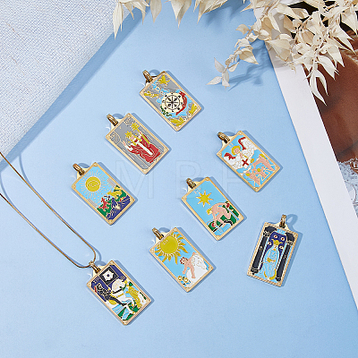 8Pcs 8 Styles Tarot 304 Stainless Steel Enamel Pendants STAS-DC0017-30-1
