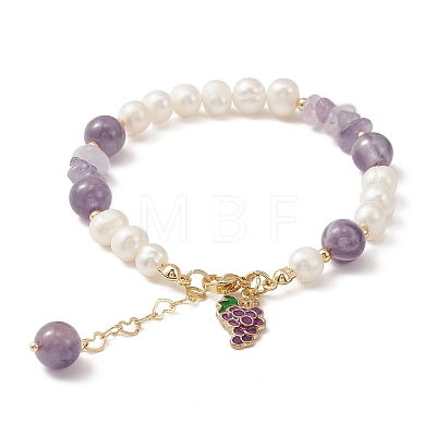 4Pcs 4 Style Grape & Apple & Peach & Starfish Alloy Enamel Charm Bracelets Set BJEW-TA00287-1