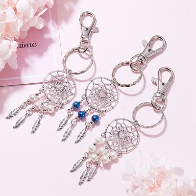   Woven Net/Web with Feather Alloy Keychain KEYC-PH0001-19-1