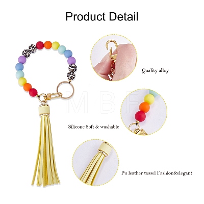 Silicone Round Beaded Keychain with Imitation Leather Tassel KEYC-SW00005-04-1