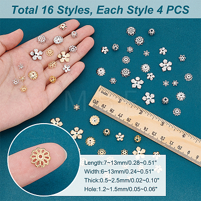   64Pcs 16 Style Brass Bead Caps KK-PH0005-38-1