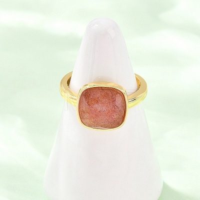 Natural Strawberry Quartz Finger Rings with Brass Findings G-H353-04G-05-1