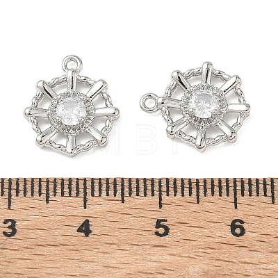 Brass Micro Pave Clear Cubic Zirconia Circular Pendants KK-C259-04P-1