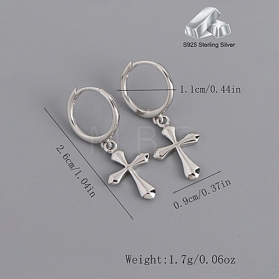 Fashionable S925 Sterling Silver Cross Hoop Earrings BO1678-2-1