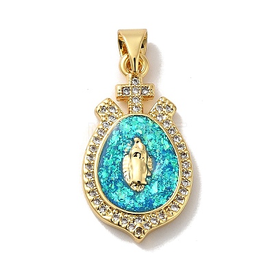 Rack Plating Brass Micro Pave Cubic Zirconia with Synthetic Opal Pendants KK-D088-17G-1