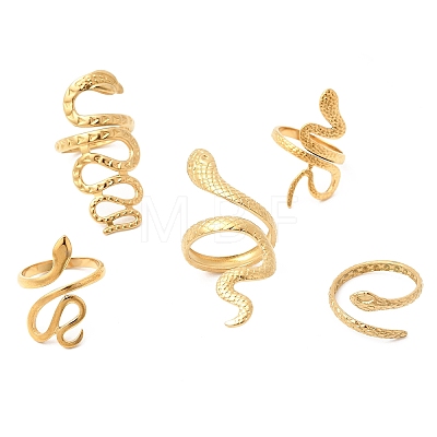 5Pcs 304 Stainless Steel Open Cuff Rings for Women RJEW-K313-05G-1