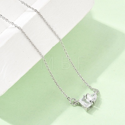 Brass Pave Cubic Zirconia Rectangle and Heart Pendant Cable Chain Necklaces KK-CBAB173-04P-04-1