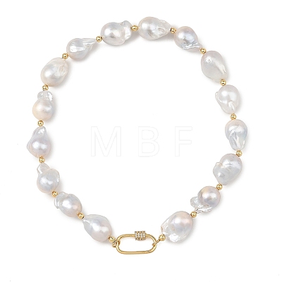 Natural Baroque Keshi Pearl Nuggets Beaded Necklaces NJEW-JN06511-1