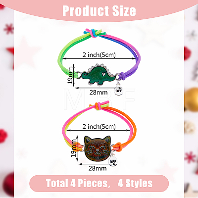 FIBLOOM 4Pcs 4 Style Cat & Dinosaur Alloy Link Bracelets Set with Rubber BJEW-FI0001-55-1