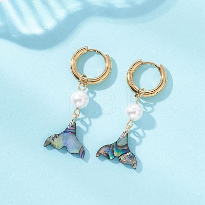 Paua Shell & 202 Stainless Steel Huggie Hoop Earrings EJEW-JE06964-01-1