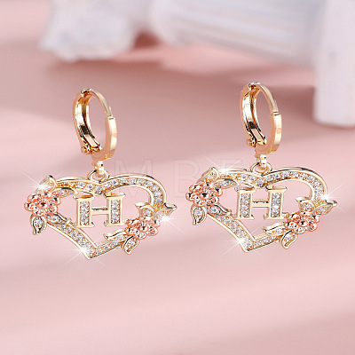 Heart Brass Micro Pave Clear Cubic Zirconia Hoop Earrings FS-WGD5D87-08-1