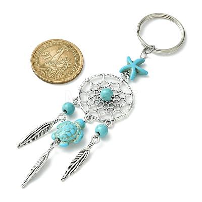 Alloy Woven Net/Web with Feather Pendant Keychain KEYC-JKC00590-01-1