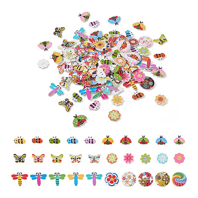 Mega Pet 300Pcs 6 Style Painted Poplar Wood Buttons FIND-MP0001-08-1