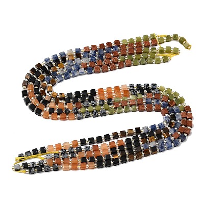 Synthetic Goldstone & Natural Chinese Southern Jade & Red Aventurine & Tiger Eye & Sodalite & Obsidian & Snowflake Obsidian Beads Strands G-H333-03J-1