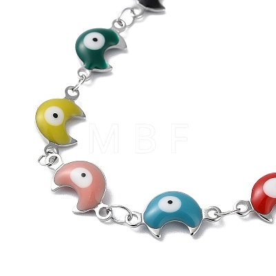 Moon with Evil Eye Enamel Link Chain Necklace NJEW-G117-02P-01-1