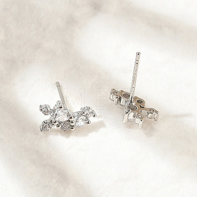 Brass Micro Pave Clear Cubic Zirconia Stud Earrings EJEW-R016-26P-16-1