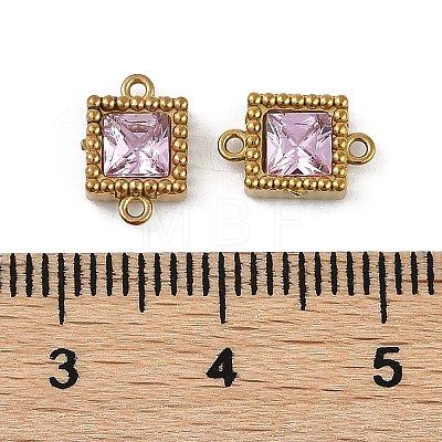 Ion Plating(IP) 304 Stainless Steel Cubic Zirconia Square Links Connector Charms STAS-K256-24G-08-1