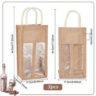 Jute Wine Storage Drawstring Pouches with PVC Clear Window ABAG-WH0035-052B-1