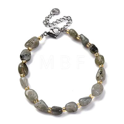 Natural Labradorite Beaded Bracelets for Women G-P563-07P-05-1