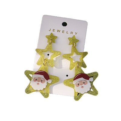 Star with Santa Claus Iron Acrylic Dangle Stud Earrings FS-WGF30DA-05-1