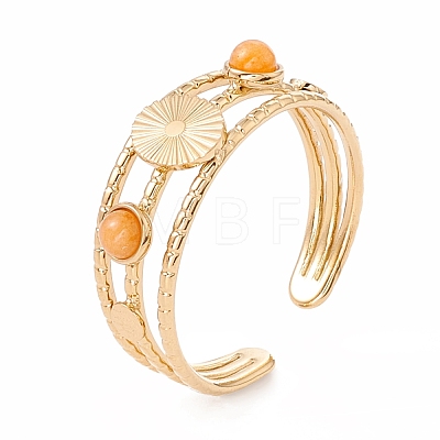 Natural Gemstone and Flat Round Open Cuff Ring RJEW-B039-02G-1